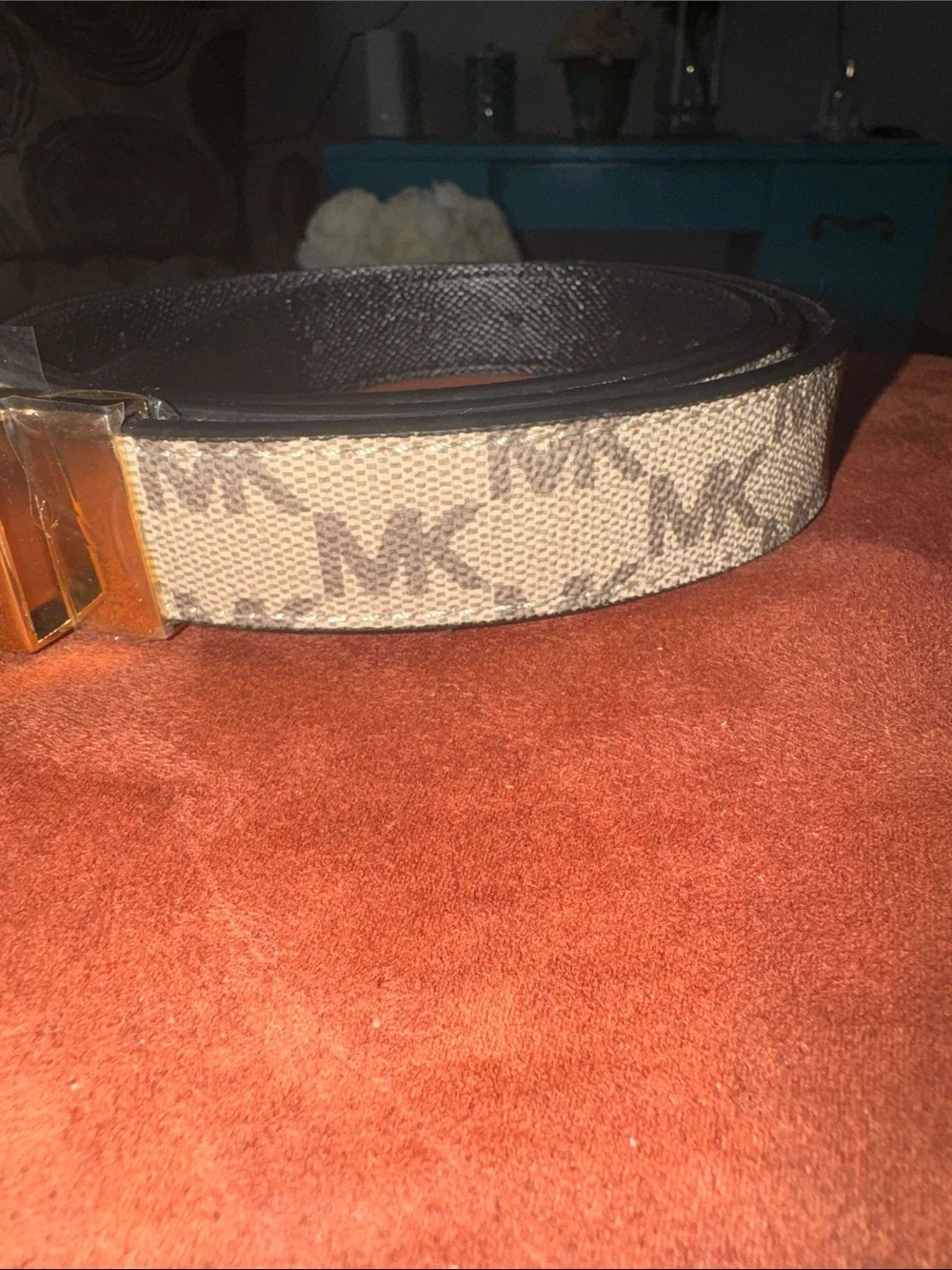 Michael Kors cream  and Black Belt with Gold Buckle